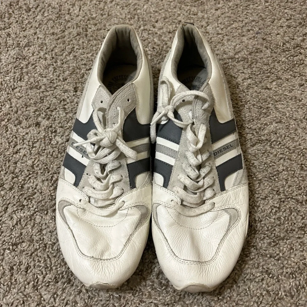 Diesel Men's Long Term Gunner Sneakers Leather White Blue Size 13 Lace Up Y2K